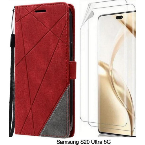 Étui coque Simili Cuir PU portefeuille Effet Daim Luxe Samsung Galaxy S20 Ultra 5g & Protection Écran