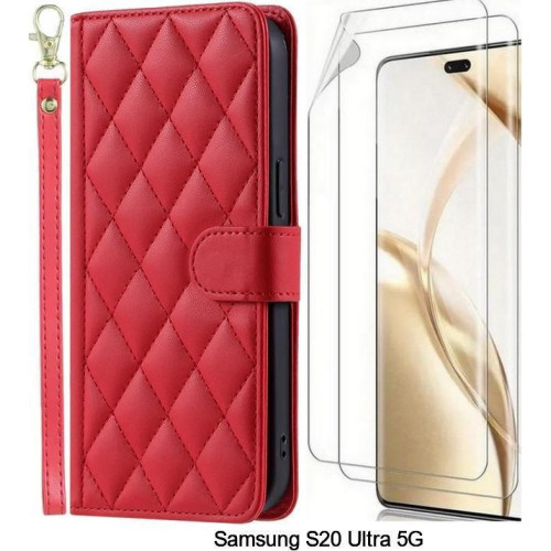 Étui coque Simili Cuir PU portefeuille Losange Capitonné Rembourré Samsung Galaxy S20 Ultra 5g & Protection Écran